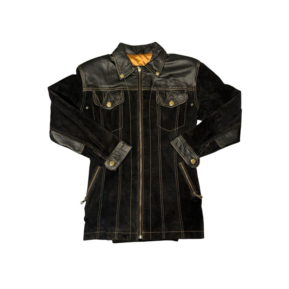 Beyond Leather Black Suede Jacket Women’s M Western Stitch Moto Rare 90s Vintage